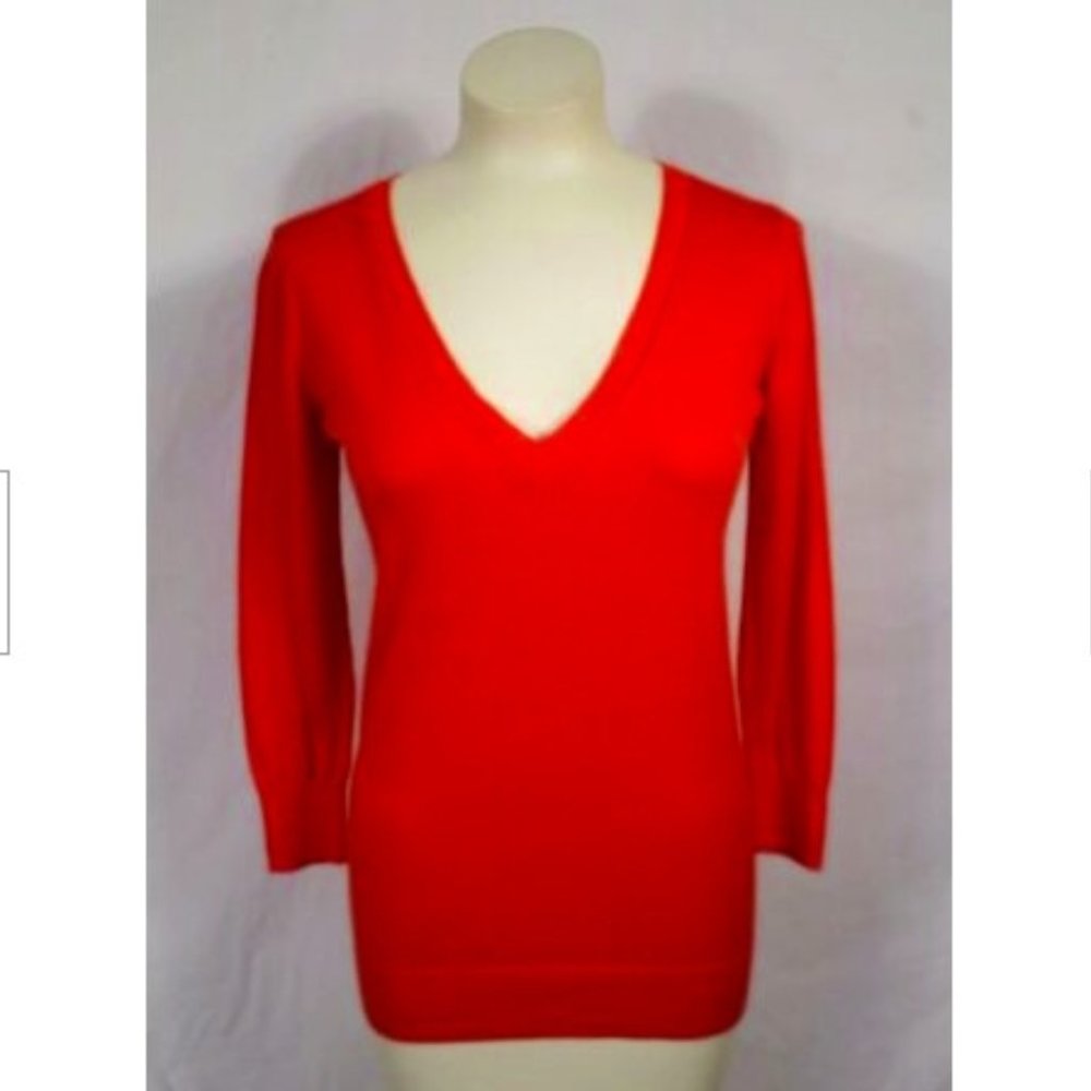 The Limited Red V Neck Sweater Small 3/4 Sleeve